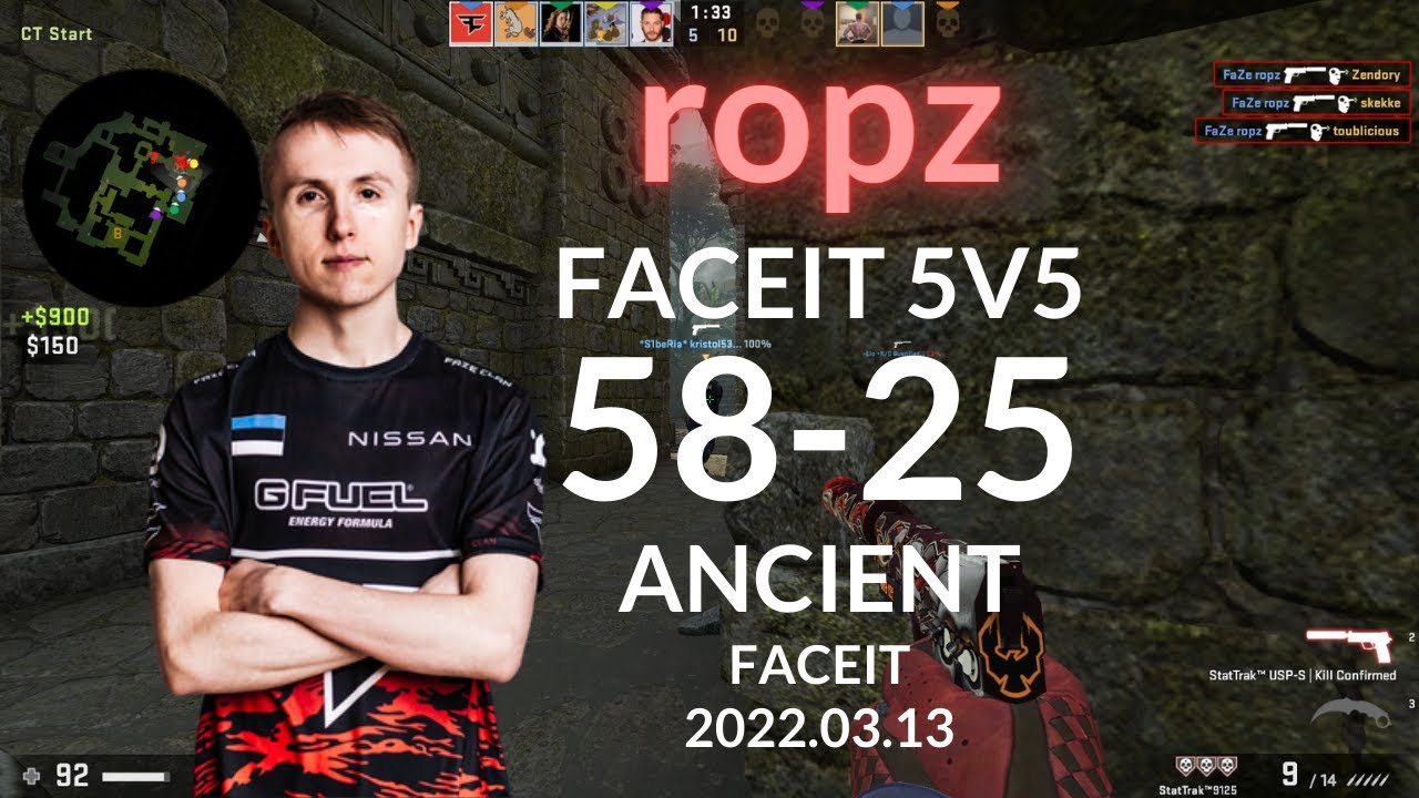 ropz 58 Kills POV on Faceit (58-25) (ANCIENT) @ FACEIT 5v5 RANKED 2022.03.13 | LIM-CSGO POV