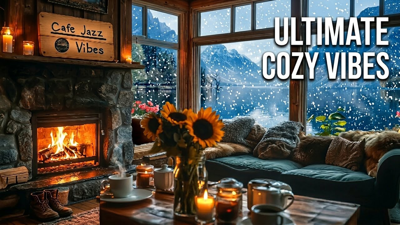 Cozy Fireplace & Snowfall Jazz Ambience ❄️ 8-Hour Relaxing Winter Music for Sleep Study & Relaxation