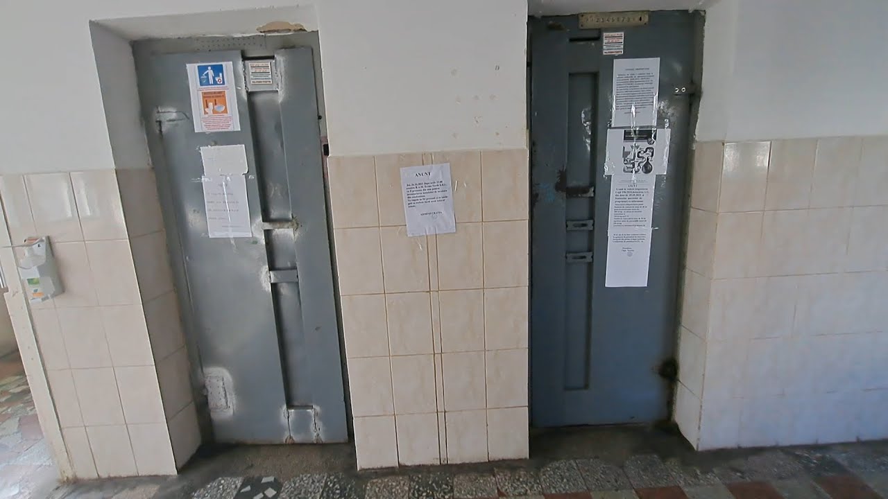 2x Old IFMA traction elevators, one refurbished @ Strada Pietroasele 19, bl.G2, Buzău