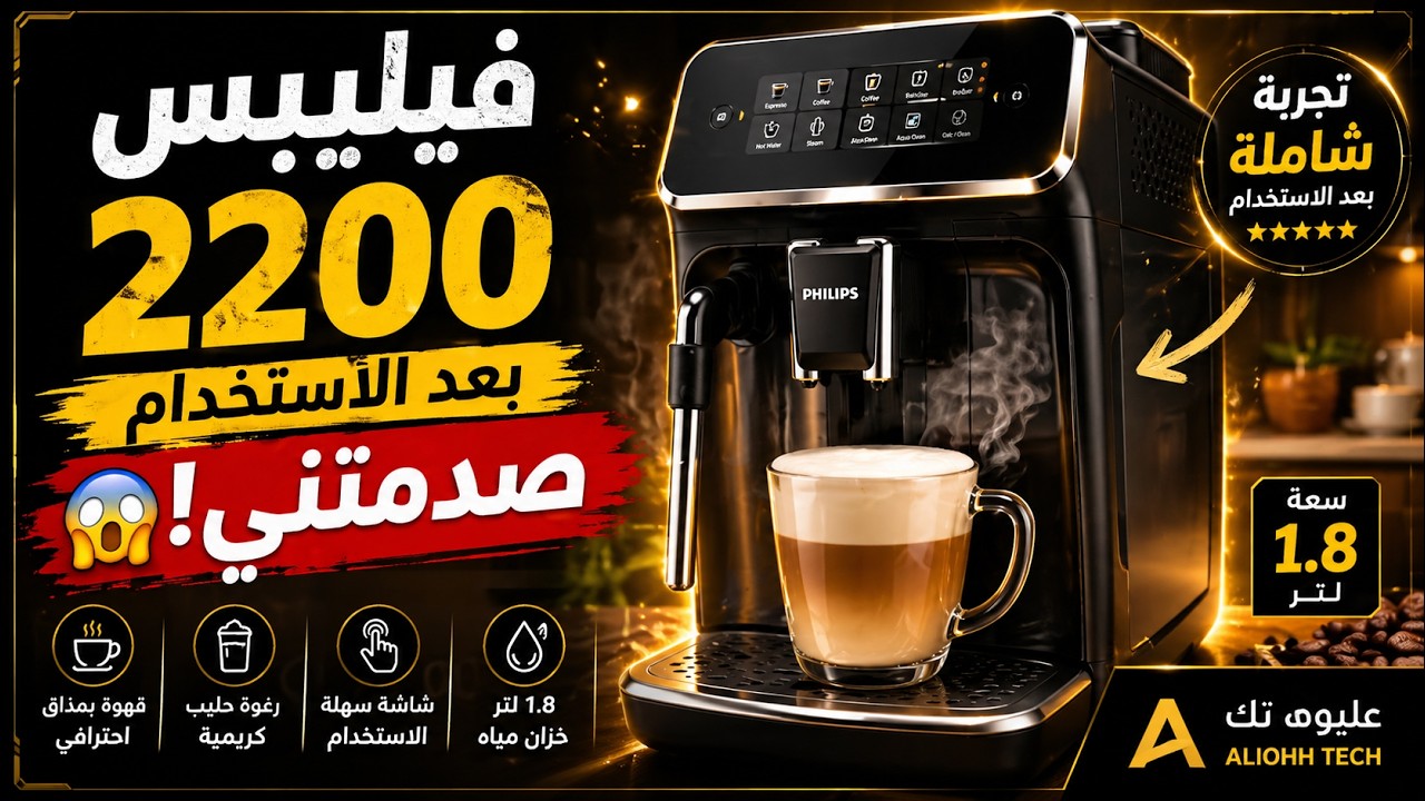 مراجعه لماكينة تحضير قهوة الاسبريسو اوتوماتيك بالكامل من فيليبس، اصدار 2200، 1.8 لتر