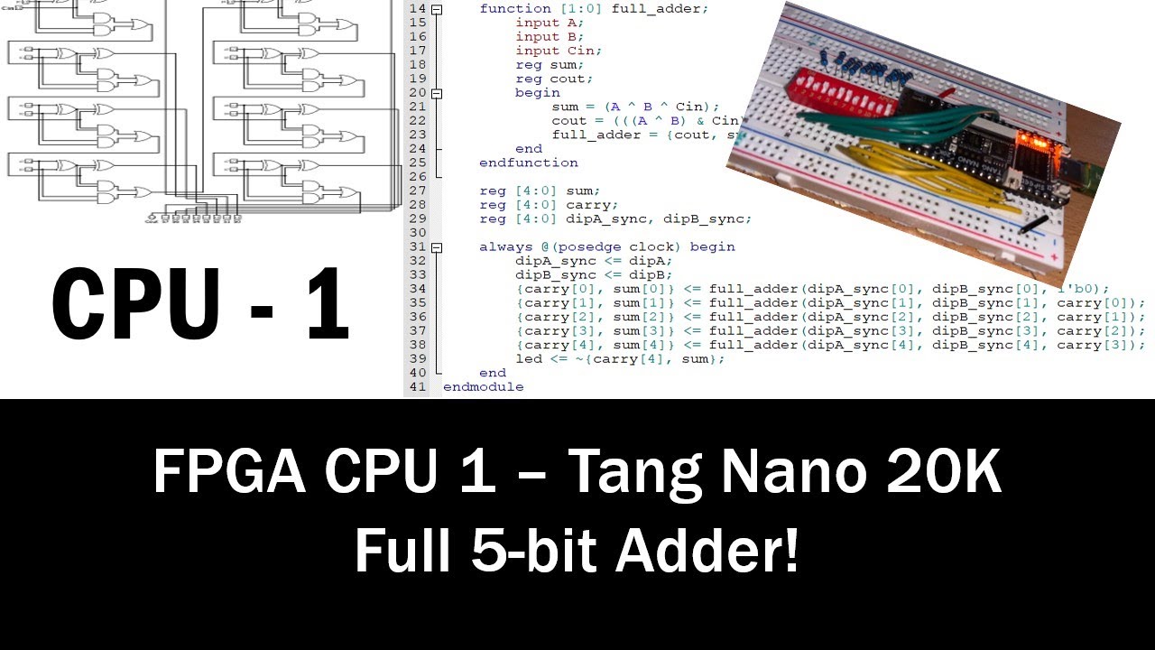 Tang Nano 20K - 5 bit full adder - DIY CPU Log "Learning FPGA"