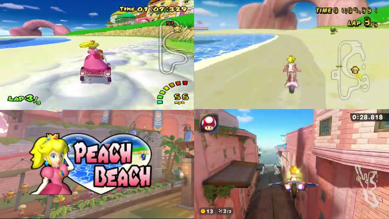 🏖️Peach Beach - Mario Kart World, Wii, & Double Dash!! Comparison🍑