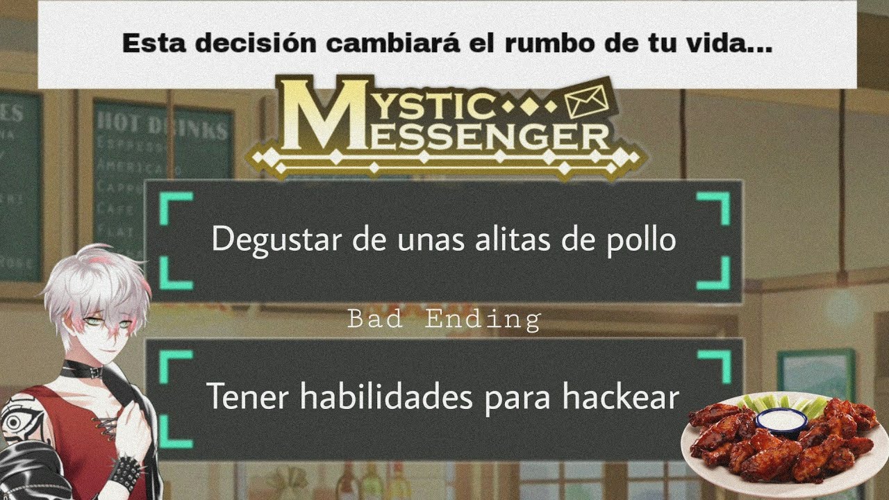 Un final en donde la prota prefiere alitas de pollo que ser un buen hacker (Mystic Messenger)