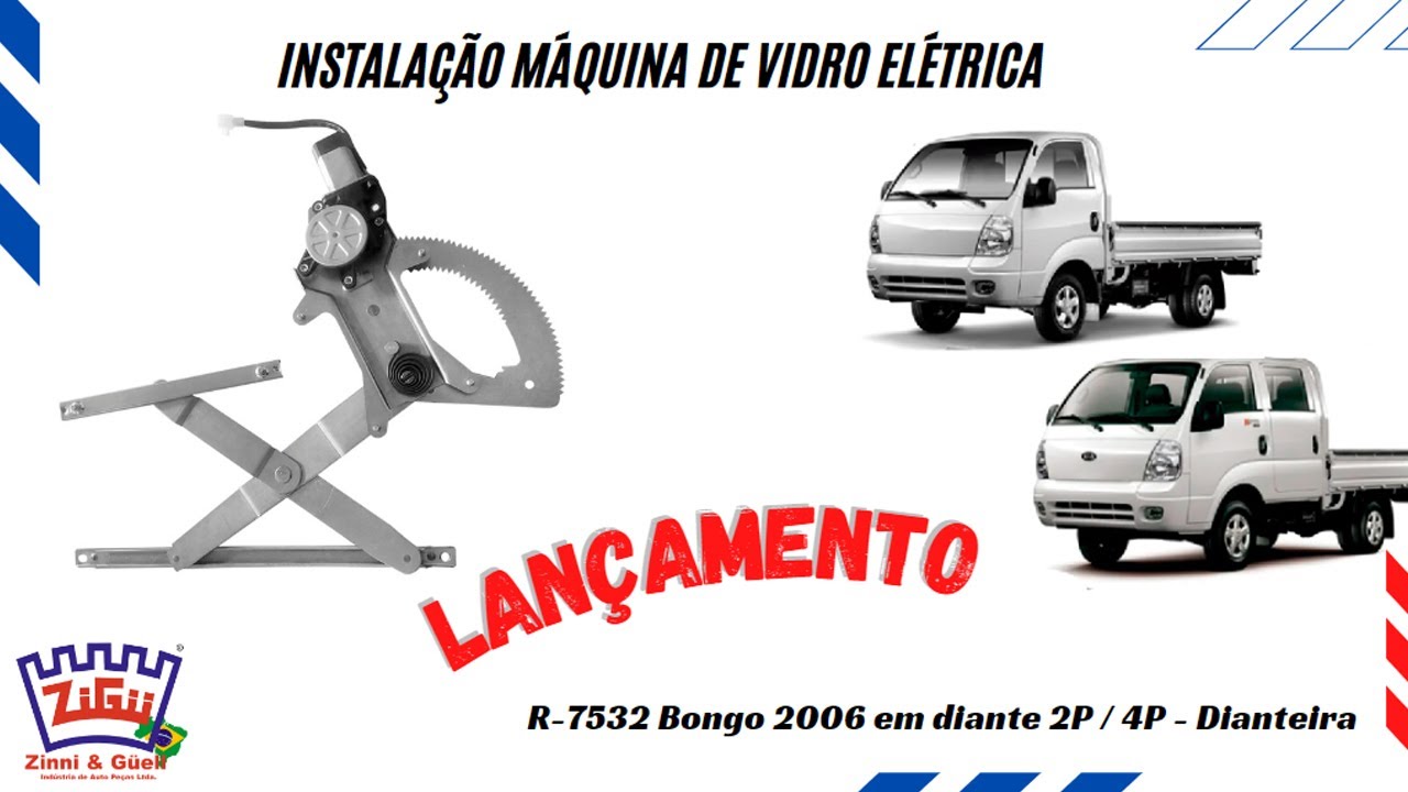Instala&ccedil;&atilde;o da m&aacute;quina de vidro el&eacute;trica R-7532 Bongo 2006 em diante 2P / 4P - Dianteira