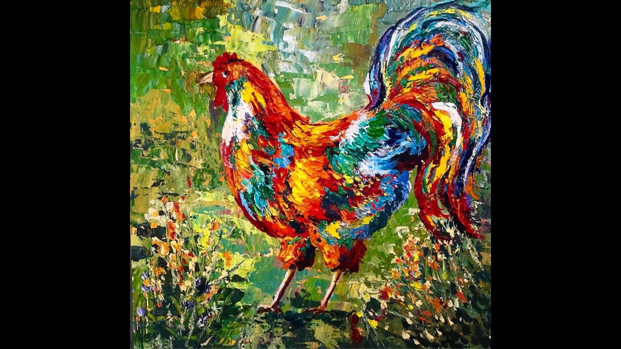 Palette Knife Rooster Step by Step #pawgustart #painting 60 minutes