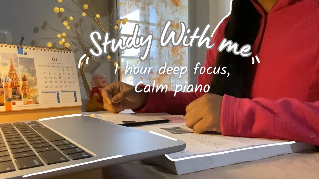 Study with me | 1 hour | Calm piano | Timer 📚⏱️🎧