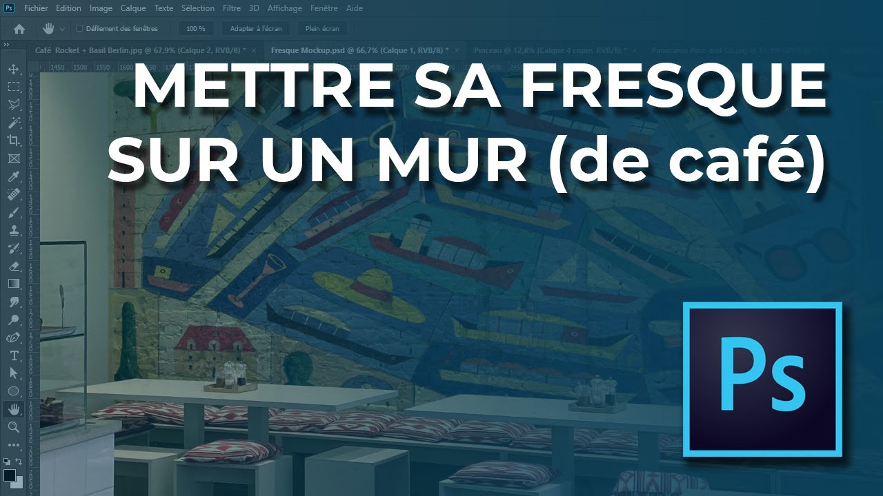 Création du mock-up d'une fresque sur un mur
