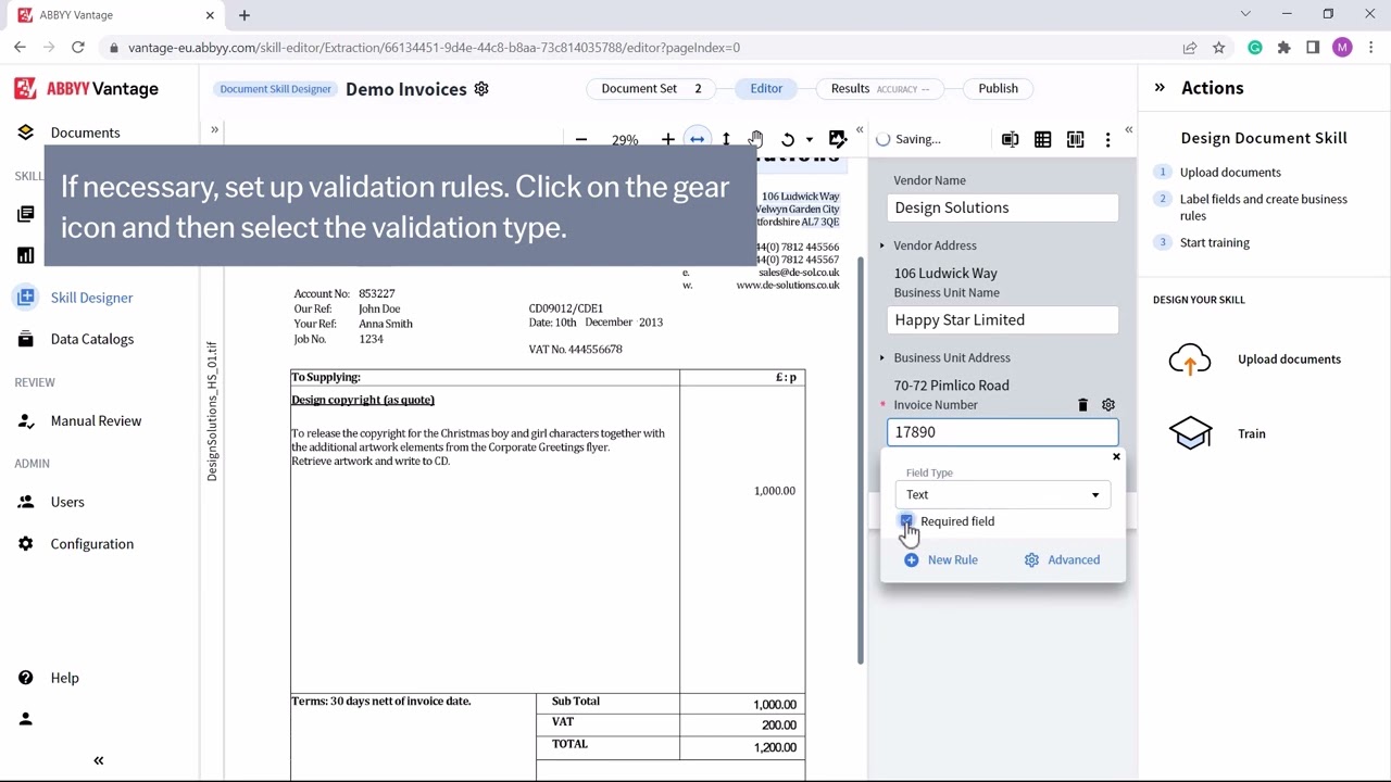ABBYY Vantage: How to Create a Document Skill - Tutorial