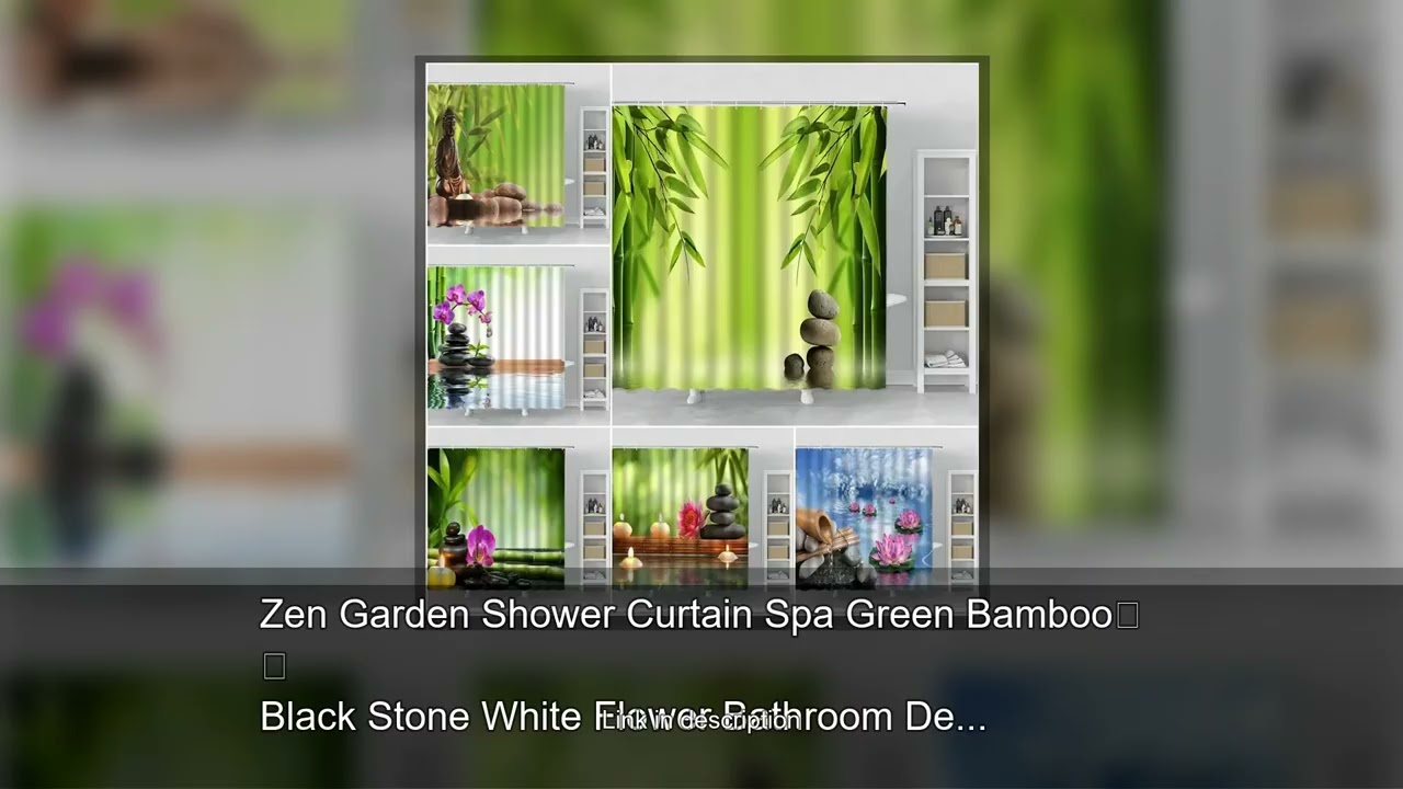Zen Garden Shower Curtain Spa Green Bamboo Black Stone White Flower Bathroom Decor Supplies Bat