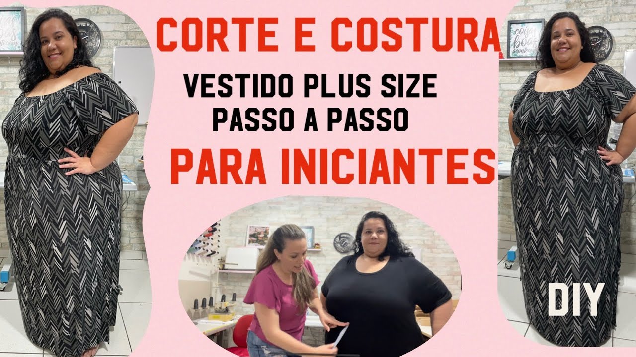 CORTE E COSTURA DE VESTIDO  LONGO LINDO PLUS SIZE, FACIL PARA INICIANTES. #passoapasso #costura