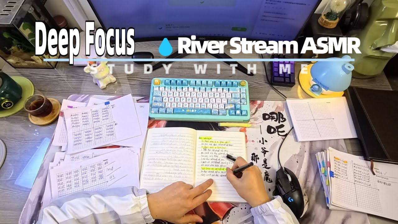 Study With Me | 1 Hour Calm Focus | River Stream Ambience | Real-Time