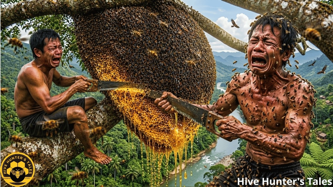 Harvesting Wild Honey High Above | A Giant Round Honeycomb