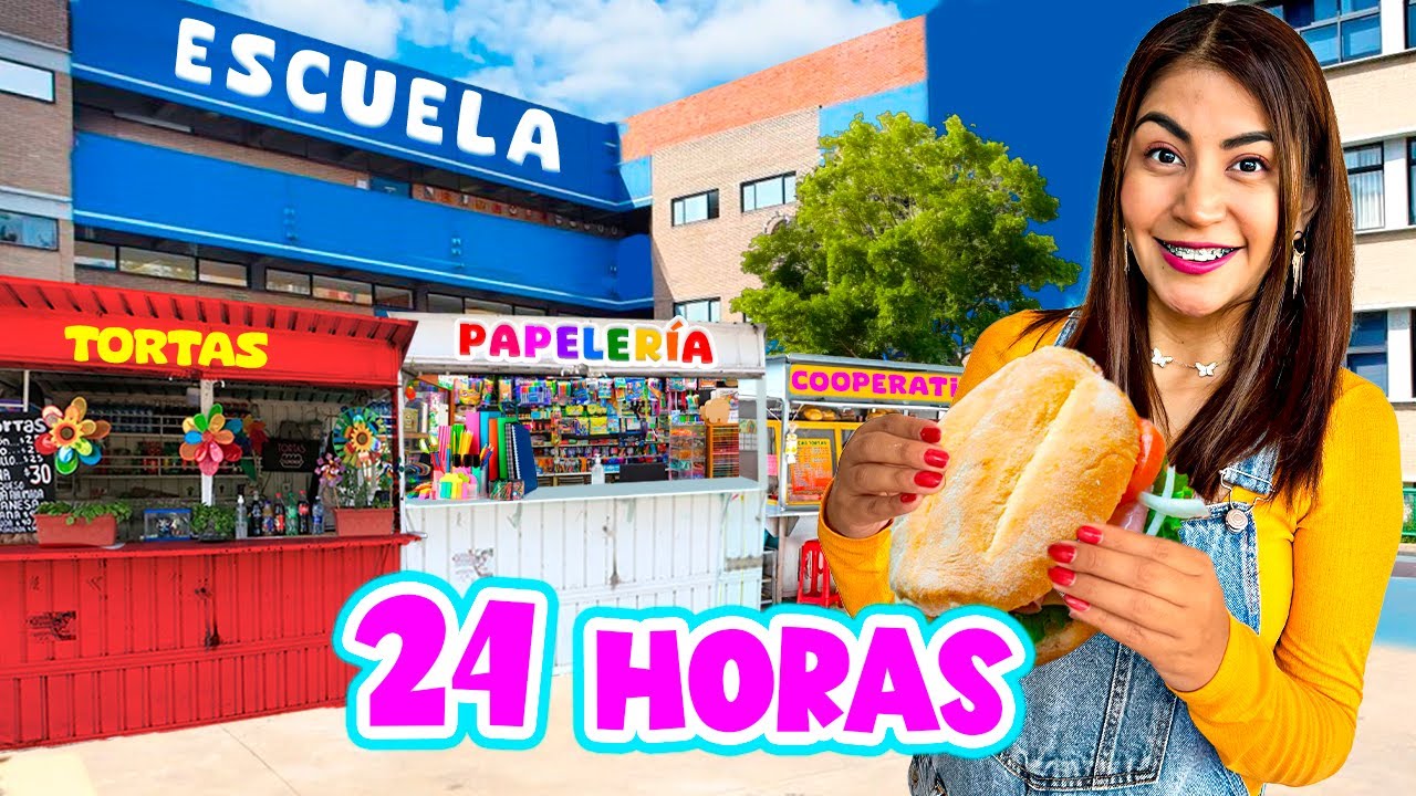 ⏰ 24 horas Comiendo en LAS ESCUELAS✏️🏫 Regresé a MI PREPA a comer como ESTUDIANTE 🥹 💕