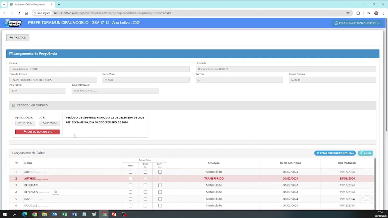 Aula 05 – Frequência Como Registrar a Frequência dos Alunos na Plataforma GSA