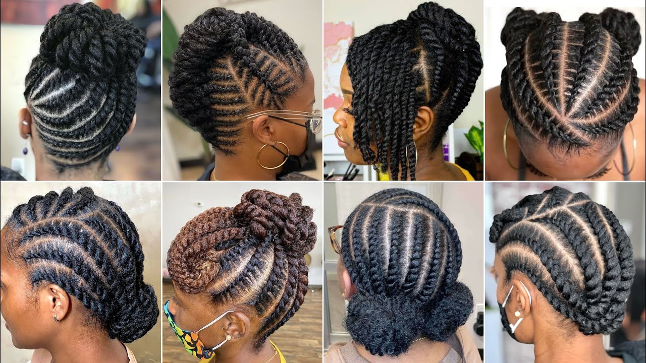 Стильные прически с плоскими косичками для натуральных волос | Идеи причесок с плоскими косичками...