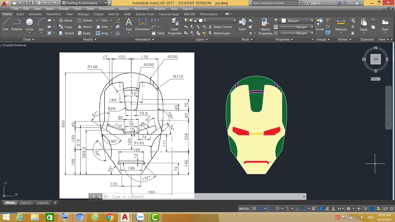 Hướng dẫn sử dụng Autocad #30_Iron man mask (drawing iron man mask)_ Onit TV