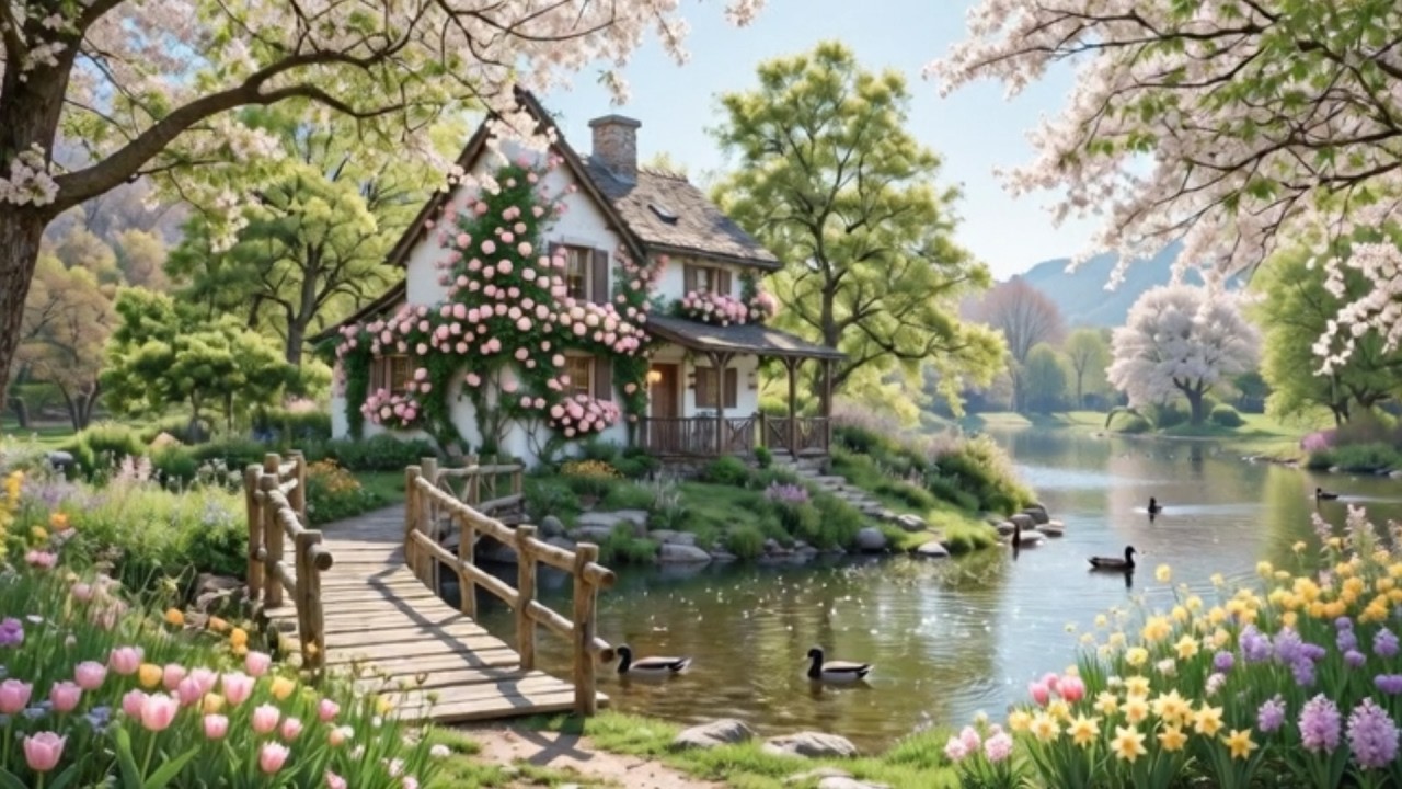 🔴 Spring Cottage Ambience 🌸 Peaceful Riverside Home with Birds & Nature Sounds (No Music)