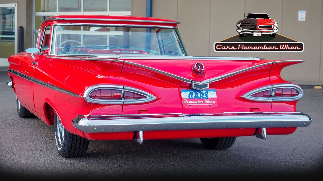 First Year 1959 Chevy El Camino FOR SALE Air Ride Bright Red White Interior Restored 350 V8