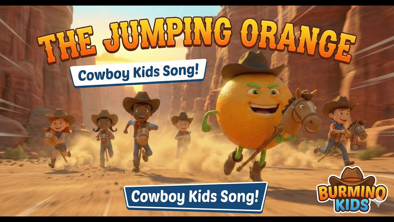 The Jumping Orange 🍊 Funny Cowboy Nursery Rhyme (Sing Along with Lyrics) 🍊 Healthy Fruit Song!