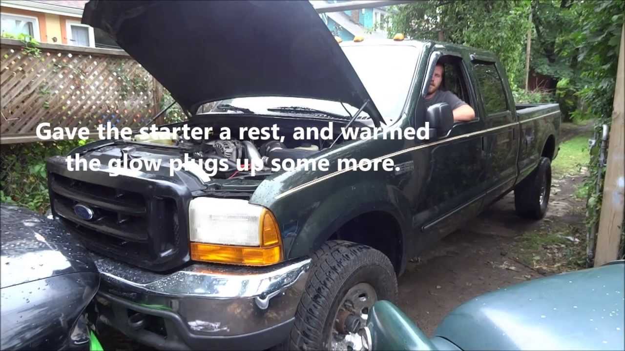 BIG SMOKE!! Hard start 1999 Ford F350 7.3L Diesel.