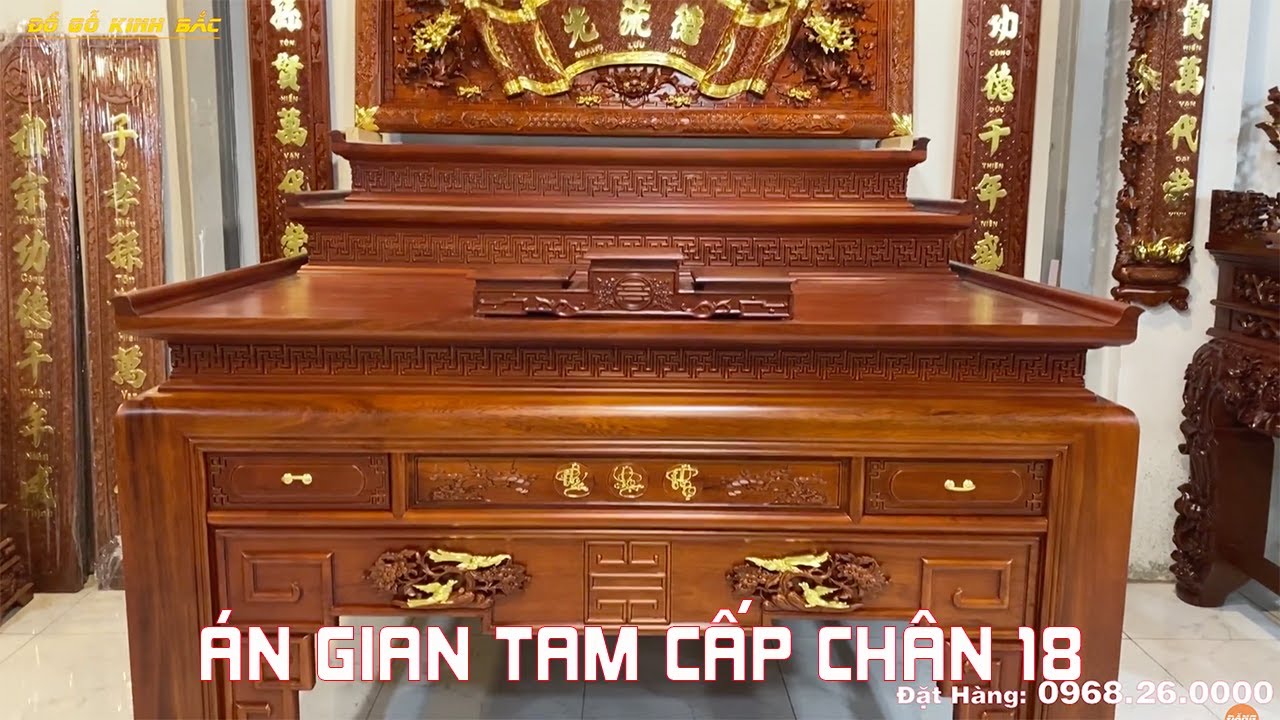 Bàn Thờ Triện Tam Cấp Chân 18 Gỗ Gụ VÍP. ĐỒ GỖ KINH BẮC