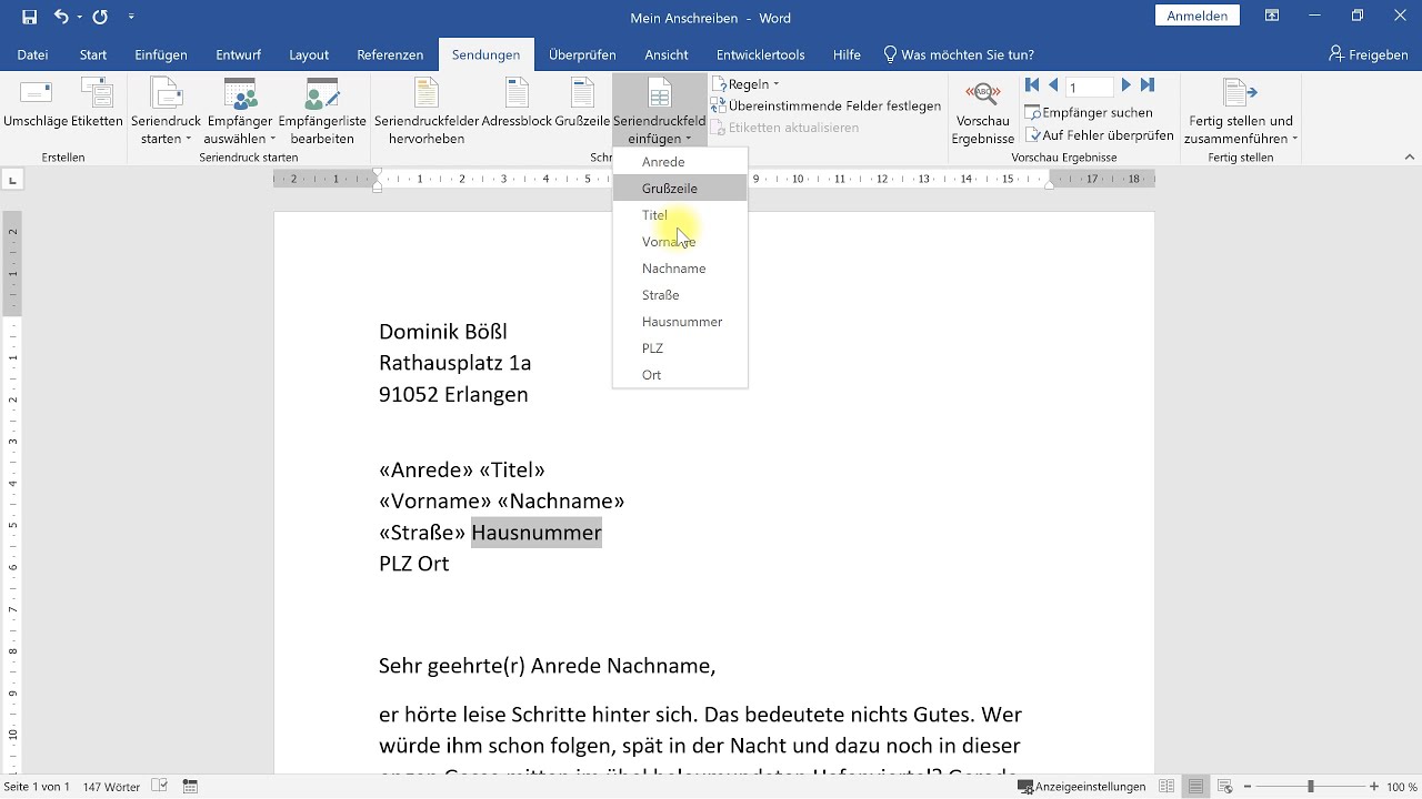 Seriendruck in Word: Serienbriefe mit Excel-Datenquelle erstellen &ndash; Word-Tutorial