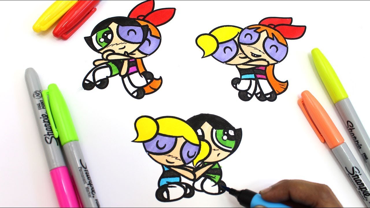 Powerpuff Girls colouring Book Pages Rowdyruff Boys Brick Boomer Butch Blossom Bubbles surprise eggs