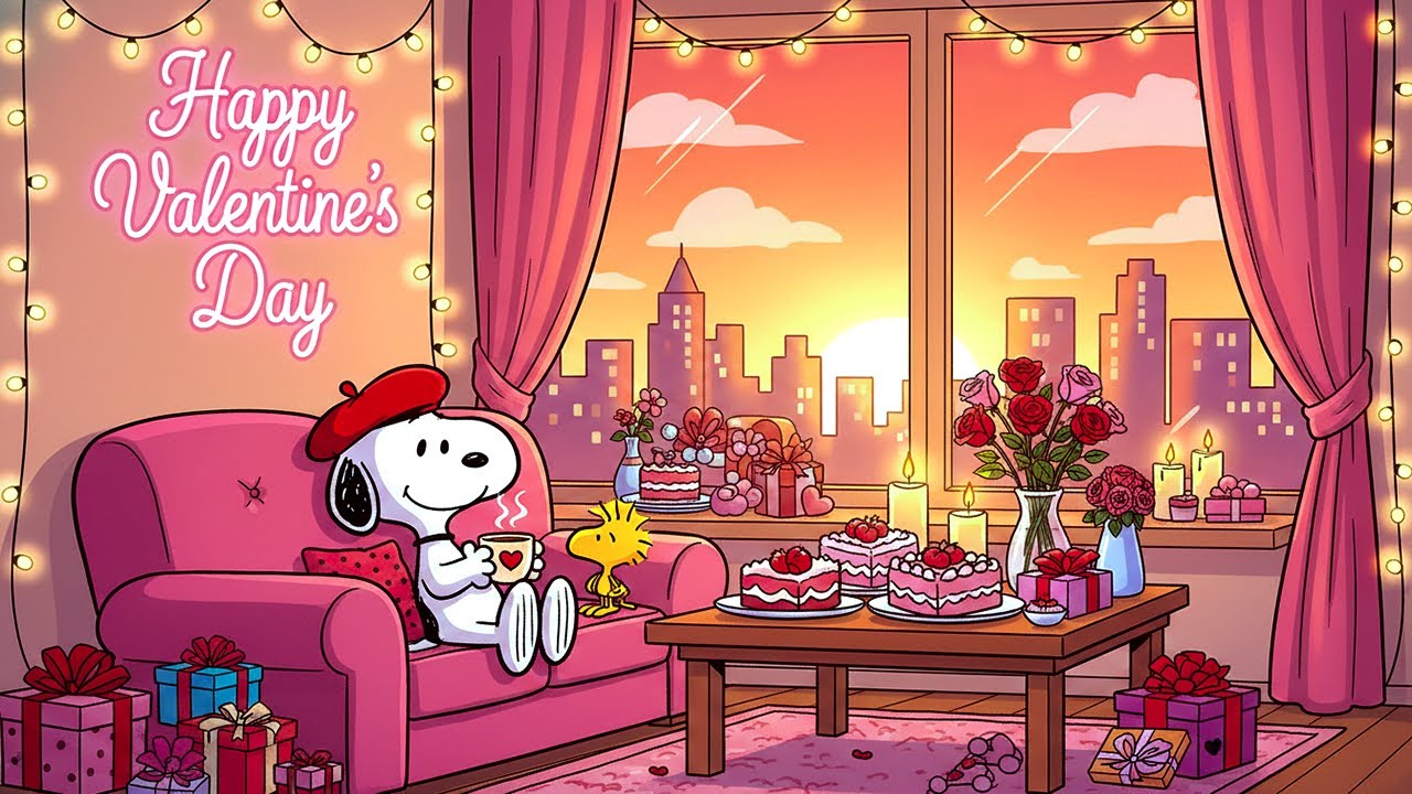 Snoopy Valentine Café 💖 A Cozy Night in Love | Dreamy Romantic Chill Beats to Melt Your Heart