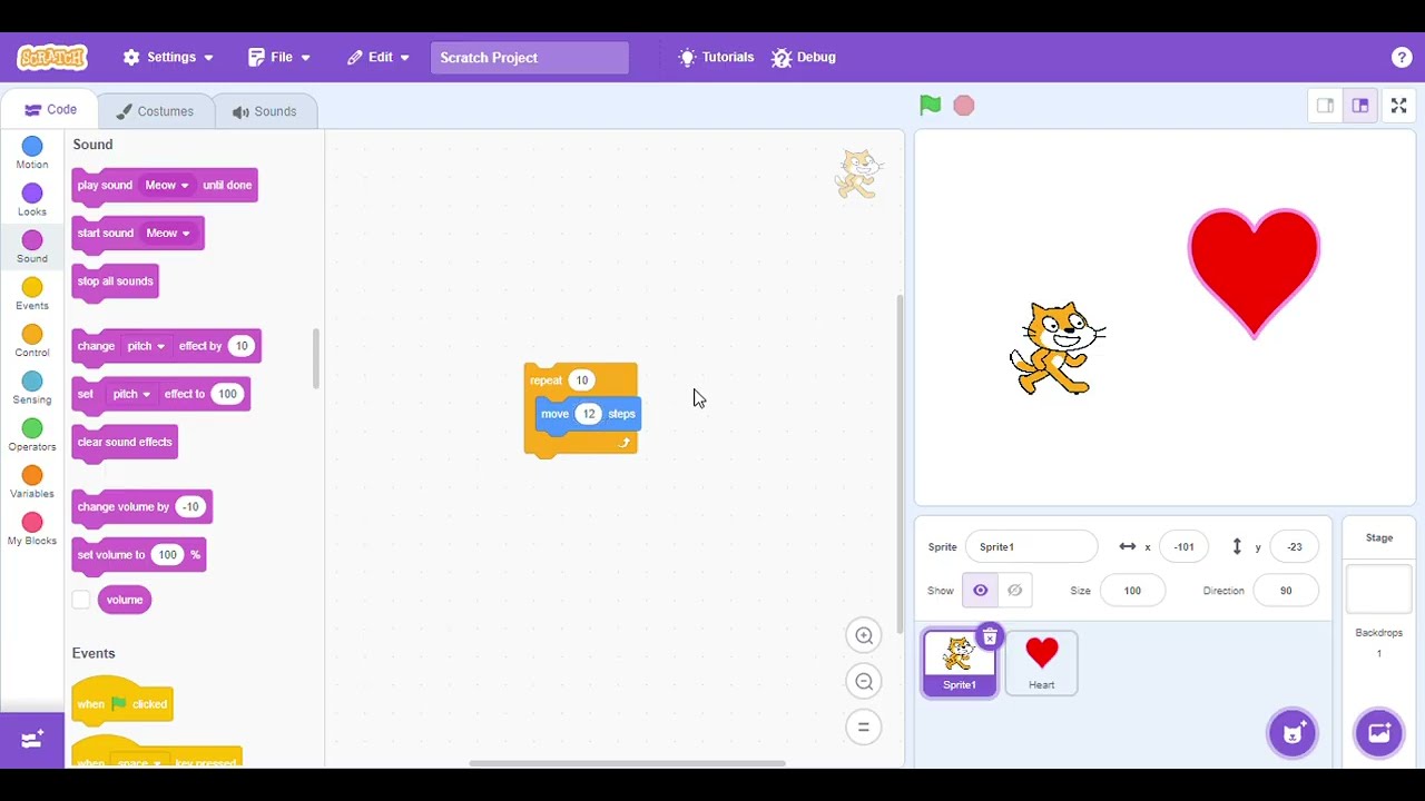 learn to create animation in scratch in basic (part1)