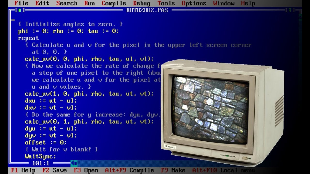 Old school VGA roto zoomer using Turbo Pascal / DOSBox