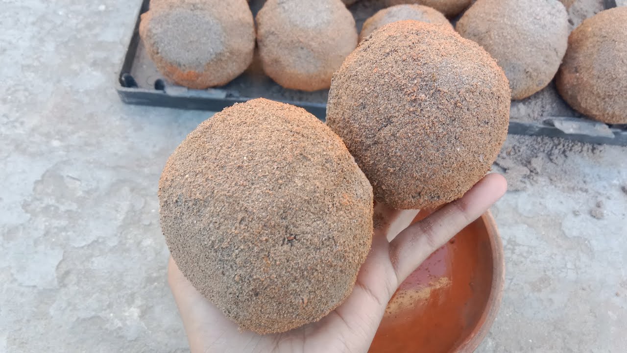 Pure yellow 🟡 sand balls dry and water crumbling 🌊 in matka😌✨ extremely Earthy satisfying 