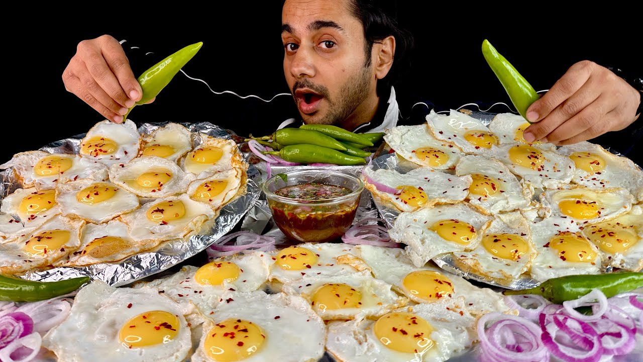 Sunny Side Up Egg 🍳 Eating Challenge | Haly Fry Egg Challenge With Green Chillies