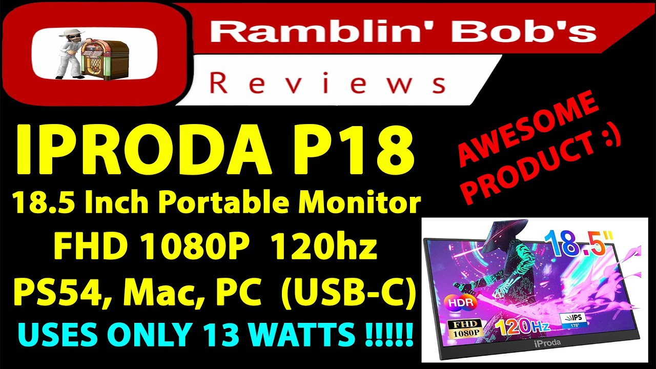 IPRODA P18 18.5 Inch Portable Monitor (1080P) (120hz) (PS54) (IOS) (ANDROID) (MAC) (PC) USB) (HDMI)