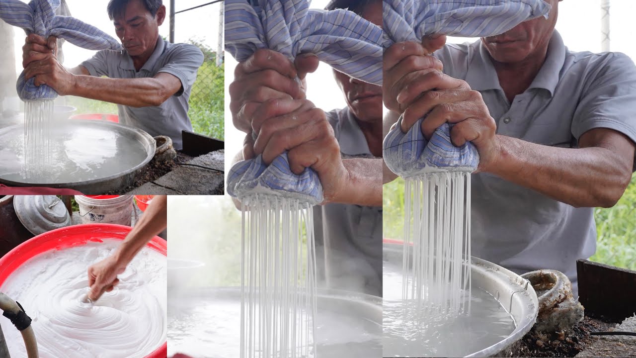 Dùng túi vải bóp ra sợi bún cực hay, khó tin tô bún chỉ bán 7 ngàn đồng