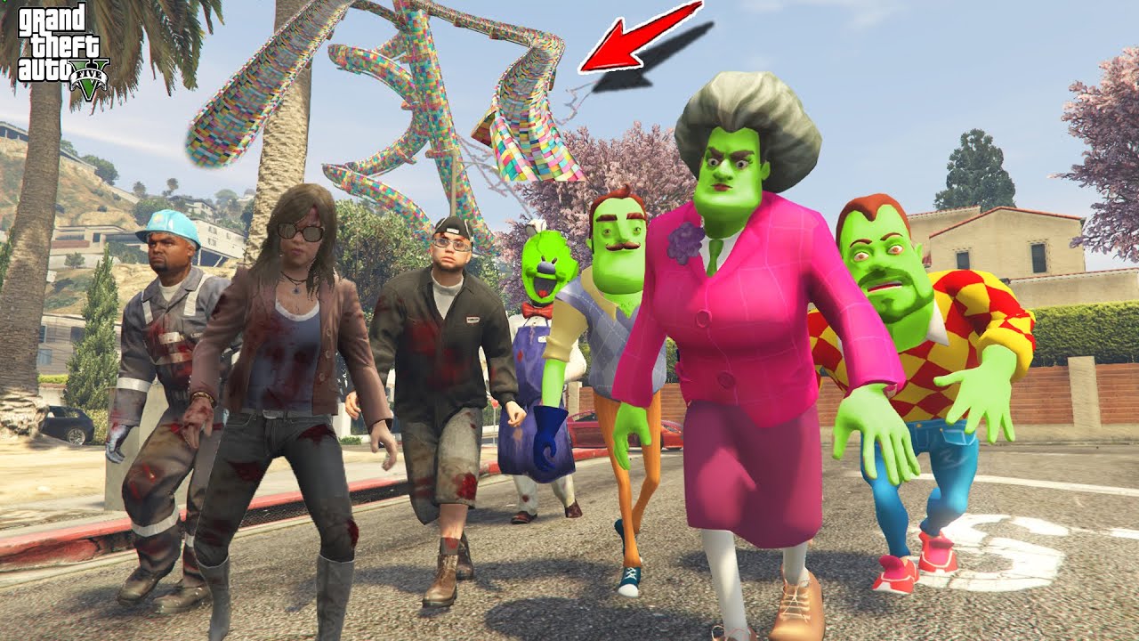 ZOMBİLERDEN KAÇTIK . SU KAYDIRAKLARINDA KAYDIK 😱 GTA 5 Dark Riddle - Scary Teacher