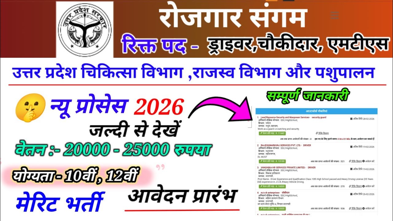 सेवायोजन से ड्राइवर, चौकीदार, एमटीएस,पद के लिए आवेदन कैसे करें || न्यू भर्ती 2026 || rojgar sangam |