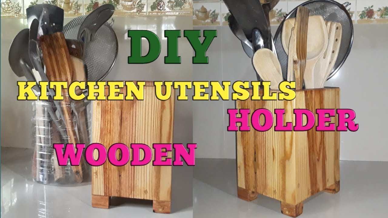 How to Make DIY WOODEN LADLE and SPATULA HOLDER/WOODEN KITCHEN UTENSILS HOLDER/tina likesNhappiness