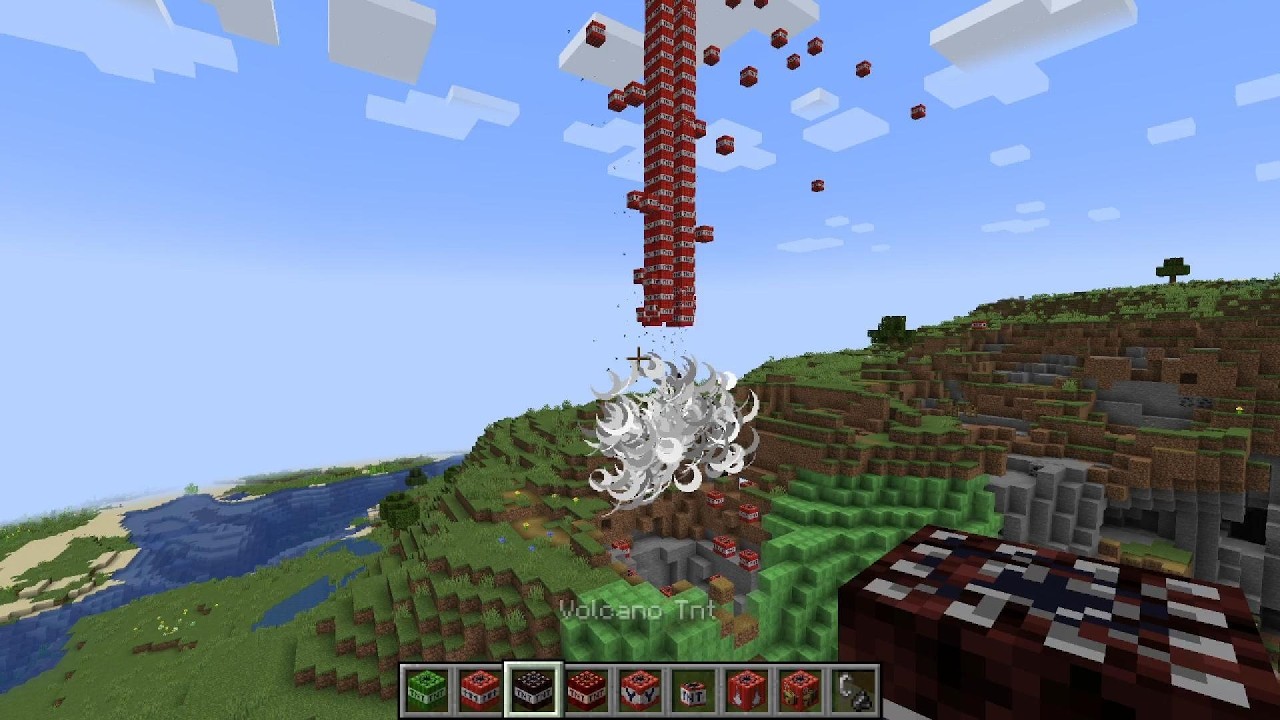 Ich spränge wider ein dorf in minecraft.More TNT mod