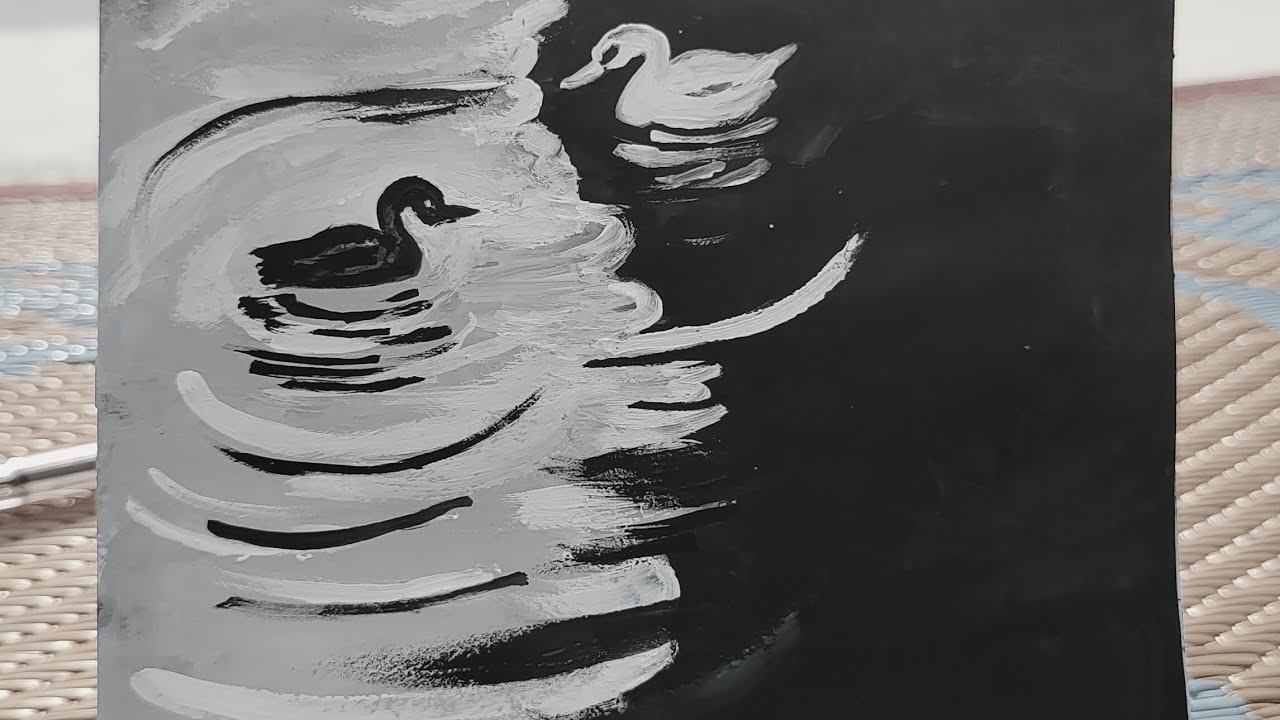 Swan love Black and white painting 🦢🦢...    #viral #art #drawing #easydrawing #swan #painting #love 