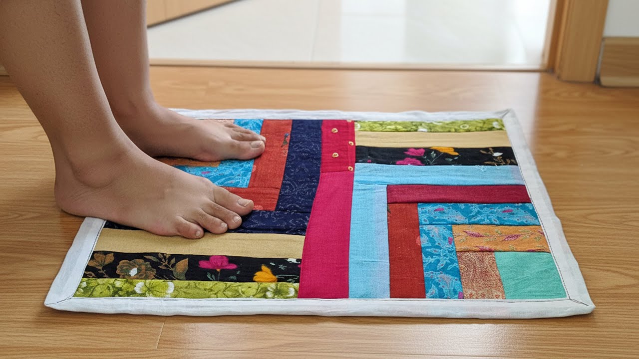 Handmade Multi-Color Patchwork Cotton Doormat - Soft & Decorative Floor Mat