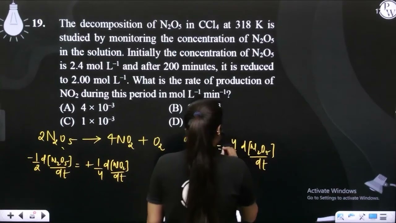 The decomposition of N2O5 in CCl4 at 318 K is studied by monitoring the concentration of N2O5 in....
