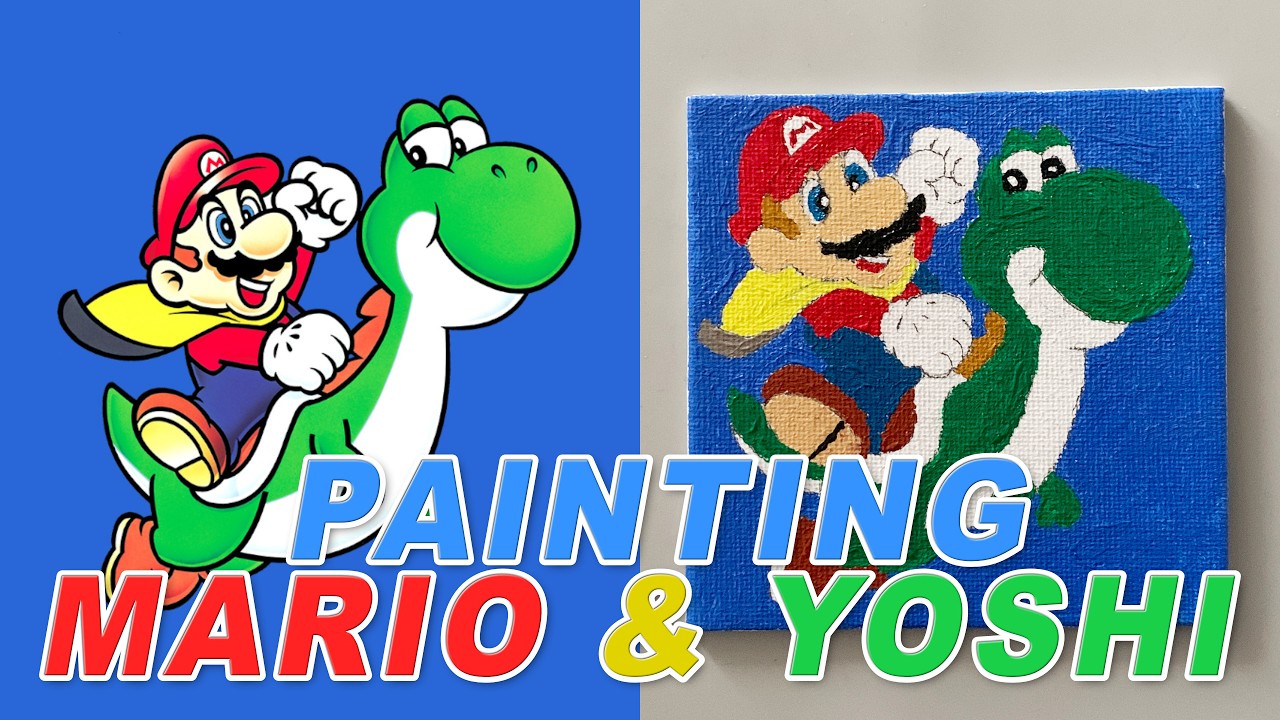 Super Mario World Art: Mario & Yoshi Painting Time-Lapse at 15x Speed