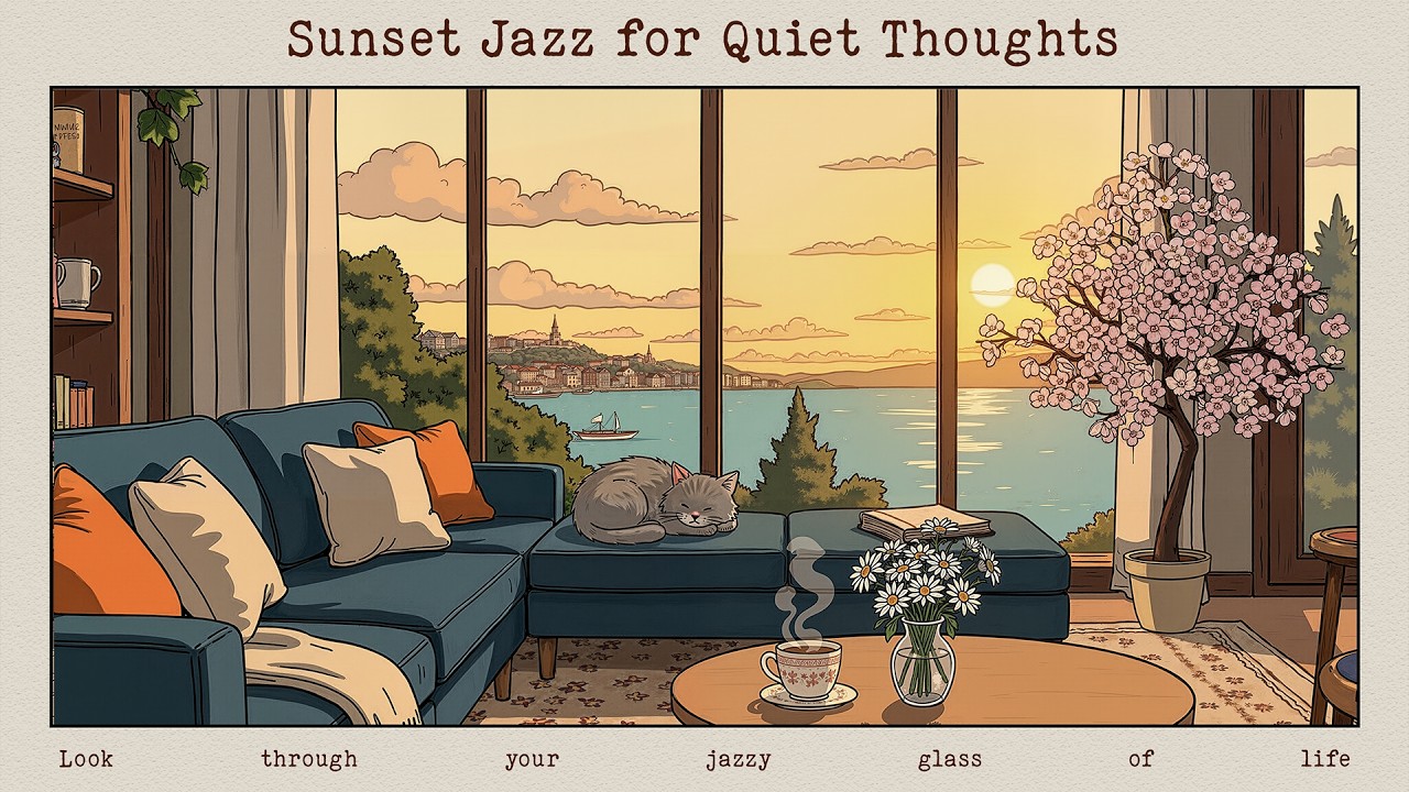 jazz at a sunset seaside to sit with and process your thoughts