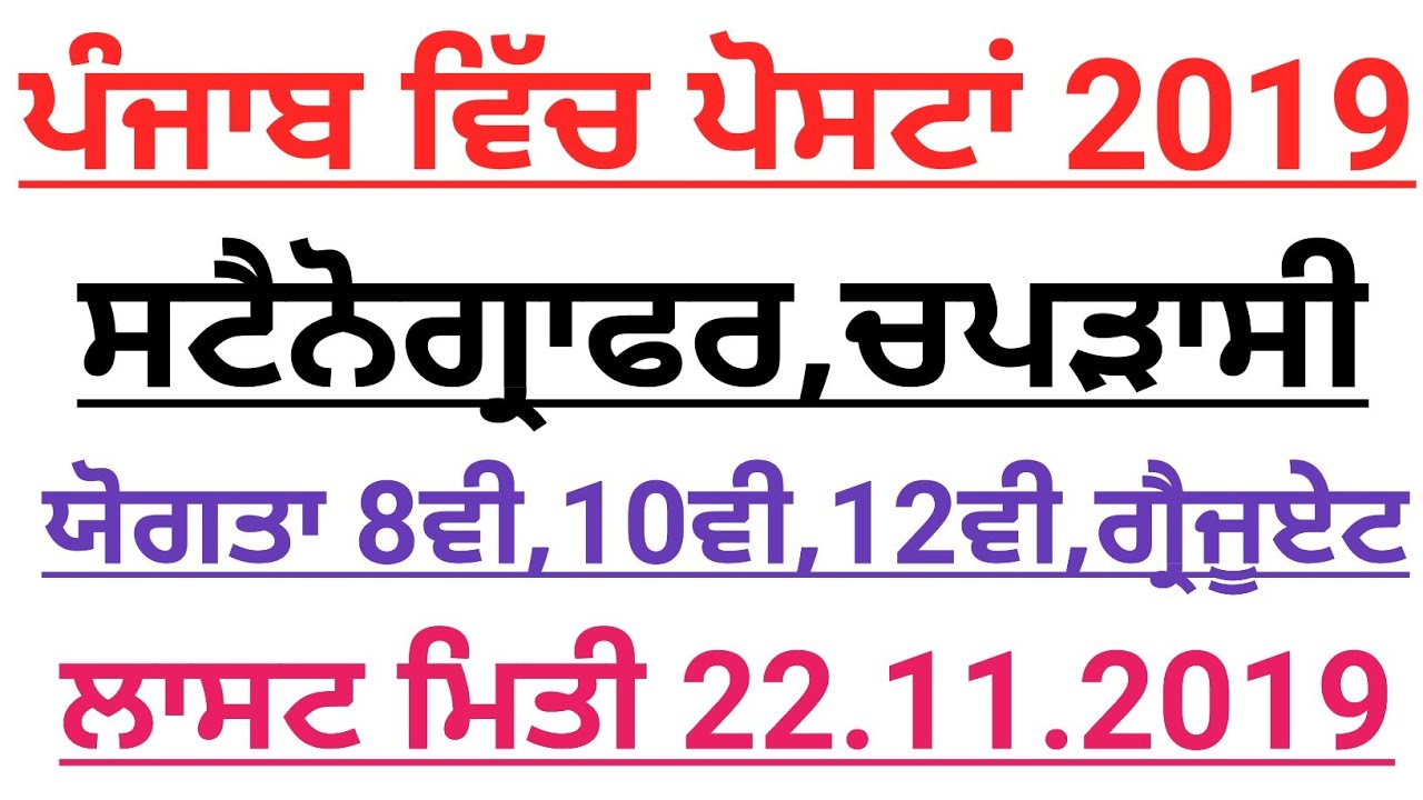 Punjab Recruitment 2019,Latest Govt jobs 2019,