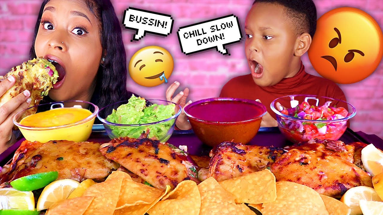 EATING TOO FAST PRANK ON SON + BIRRA QUESO TACOS MEXICAN FOOD MUKBANG 먹방 | QUEEN BEAST