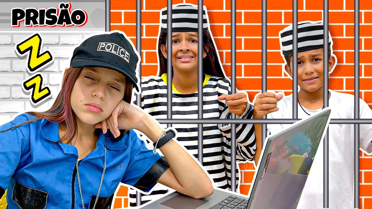 Jéssica brinca de ser policial e prende seus amigos-Jessica Sousa