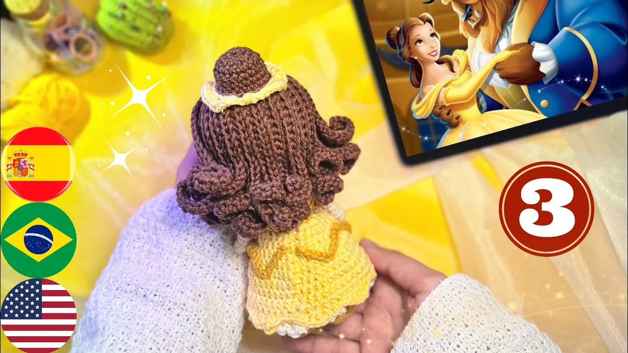 Princesa Bella Amigurumi 3ra Parte Cabeza y Cabello | Subs Eng/Spa/Port