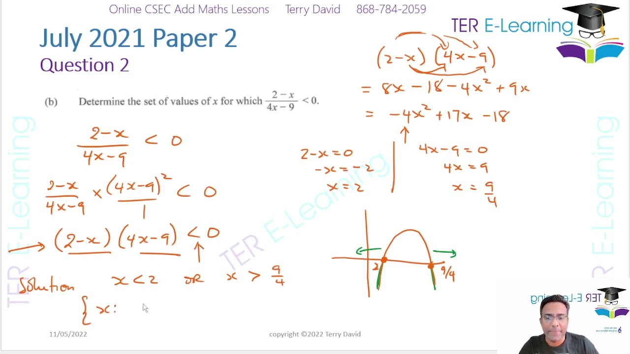 CSEC Add Maths- July 2021 Question 2 (Terry David)