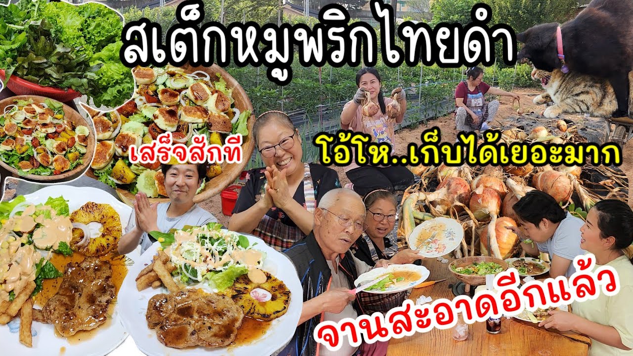 EP.876 สเต็กหมูพริกไทยดํา ทำเสร็จยิ่งใหญ่อลังการมาก😍 ผักฟรีทำเต็มที่ ครอบครัวชอบมาก