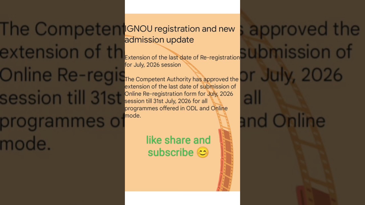 IGNOU update #registration #ignou new update admission re-registration 31 july